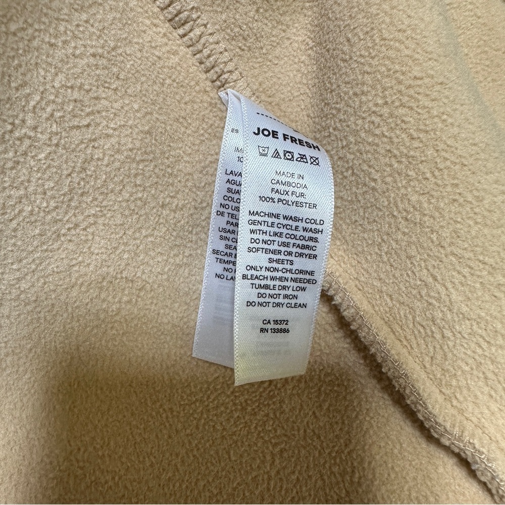 Joe Fresh Tan Sherpa Jacket M Teddy Fleece Zip Up Cozy Mock Neck Jacket - Picture 5 of 6